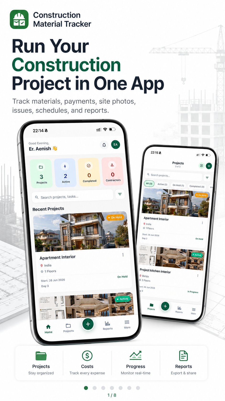 GharNaksa home dashboard showing projects and overview
