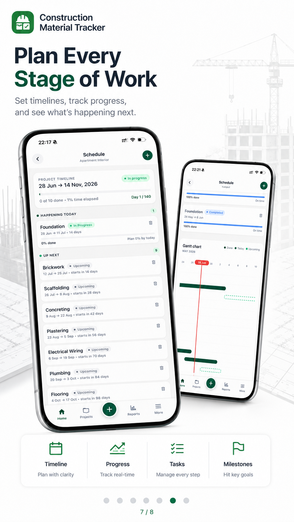Project schedule with milestones and timeline